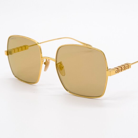 NEW GUCCI GG1434S 004 SQUARE GOLD SUNGLASSES GUCCI EYEWEAR - Picture 1 of 12